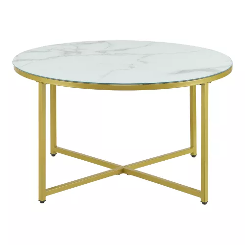 Coffee Table Marianne - 45xØ80 cm - Marble Look White and Gold - Steel and Chipboard - Modern Design