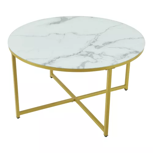 inandoutdoormatch Coffee Table Marianne - 45xØ80 cm - Marble Look White and Gold - Steel and Chipboard - Modern Design (24213)