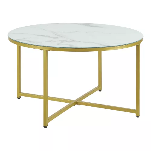 inandoutdoormatch Coffee Table Marianne - 45xØ80 cm - Marble Look White and Gold - Steel and Chipboard - Modern Design (24213)