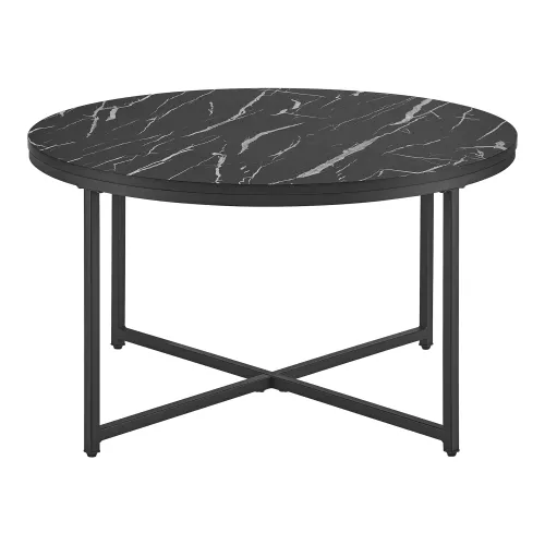 Coffee Table Paulino - 45xØ80 cm - Marble Look Black - Steel and Chipboard - Modern Design