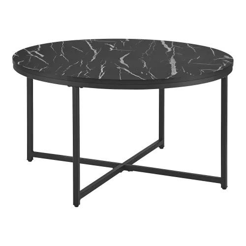 inandoutdoormatch Coffee Table Paulino - 45xØ80 cm - Marble Look Black - Steel and Chipboard - Modern Design (24212)