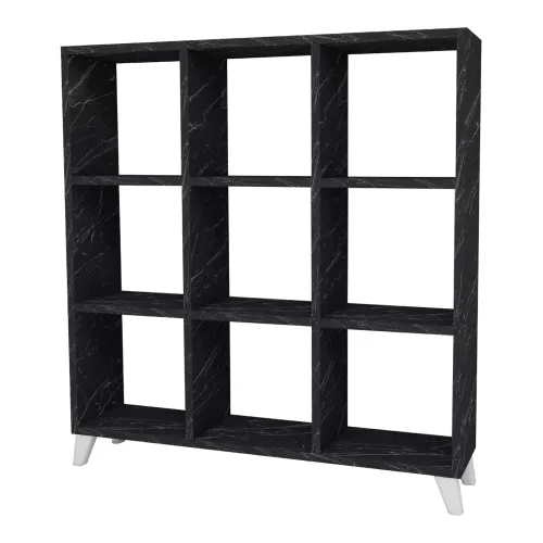 Bookcase Nohemi - Shelf - 100x88x20cm - Marble Black and White - Chipboard - 9 Open Compartments