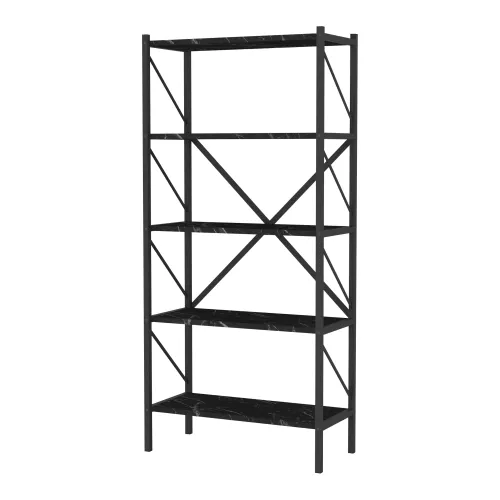 Bookcase Shelf Carrie - 160x66x34cm - Marble Black and Anthracite - Chipboard and Metal - With Shelves - Modern Design
