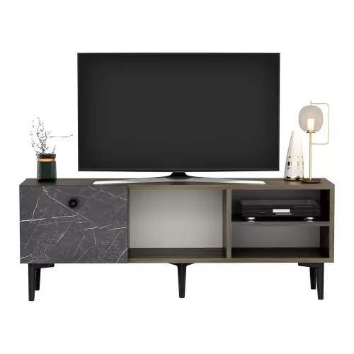 inandoutdoormatch TV Furniture Maria  - TV Unit - 45x120x30 cm - Walnut-colored and Marble Black - Decorative Design - Chipboard - Plastic  (23908)