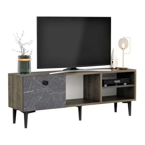 TV Furniture Maria  - TV Unit - 45x120x30 cm - Walnut-colored and Marble Black - Decorative Design - Chipboard - Plastic 