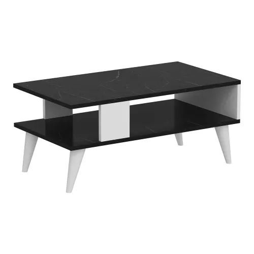 Stylish Coffee Table Ada - 40x90x45 cm - White and Marble Black - Wood - Chipboard - Modern Design
