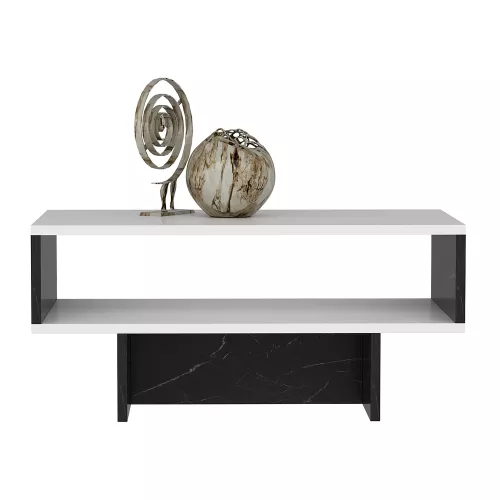 inandoutdoormatch Coffee Table Mert - 36.4x80x45 cm - White and Marble Black - Modern Design - Chipboard  (23874)