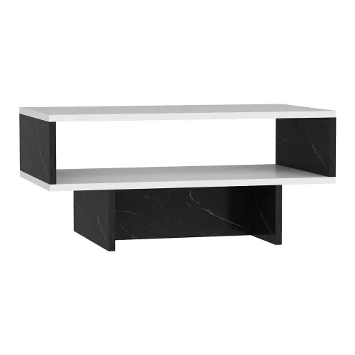 inandoutdoormatch Coffee Table Mert - 36.4x80x45 cm - White and Marble Black - Modern Design - Chipboard  (23874)