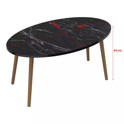 inandoutdoormatch Stylish Coffee Table Oval Ryder - 41x90x50cm - Marble Black and Wood-colored - Eyecatcher - Decorative Table - Chipboard and Wood (23818)