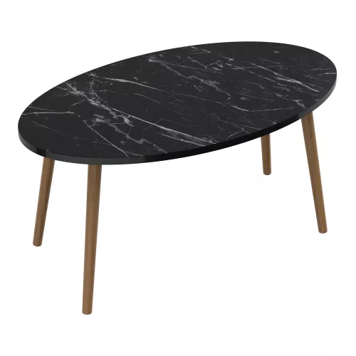 Stylish Coffee Table Oval Ryder - 41x90x50cm - Marble Black and Wood-colored - Eyecatcher - Decorative Table - Chipboard and Wood