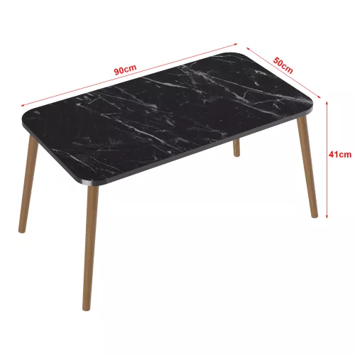 inandoutdoormatch Coffee Table Coby - 41x90x50cm - Marble Black and Wood-Colored - Chipboard and Wood - Stylish Design (23097)