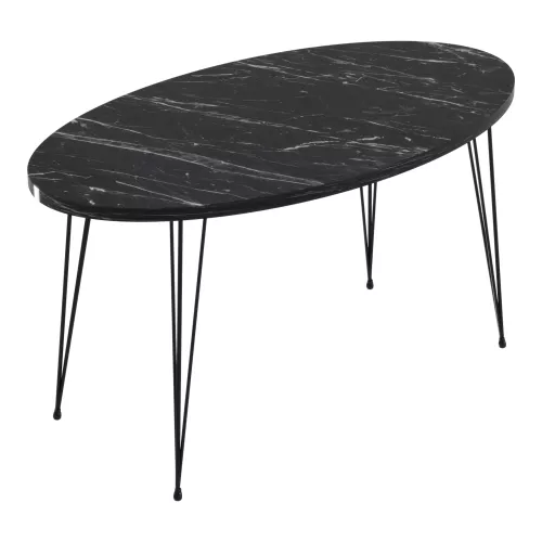 inandoutdoormatch Coffee Table Oval Dianna - 43x90x50 cm - Marble Black and Black - Easy to assemble - Functional - Stylish (23114)