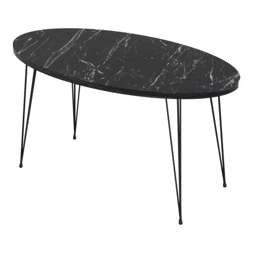 Coffee Table Oval Dianna - 43x90x50 cm - Marble Black and Black - Easy to assemble - Functional - Stylish