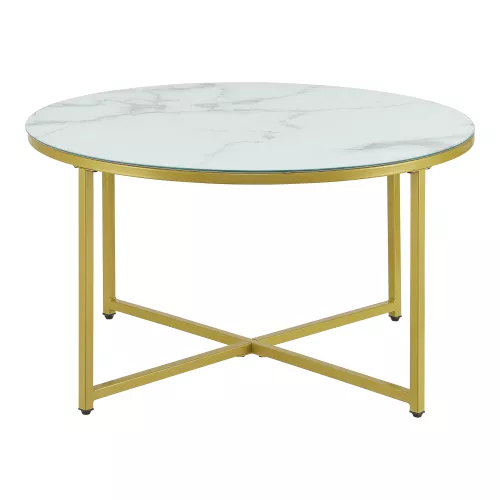 In And OutdoorMatch Coffee Table Marcelle - 45xØ80 cm - Marble Look White and Gold - Steel and Chipboard - Modern Design