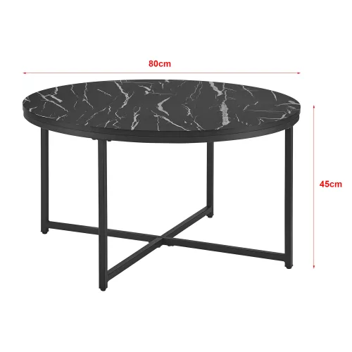 In And OutdoorMatch In And OutdoorMatch Coffee Table Jan - 45xØ80 cm - Marble Look Black - Steel and Chipboard - Modern Design (69510)