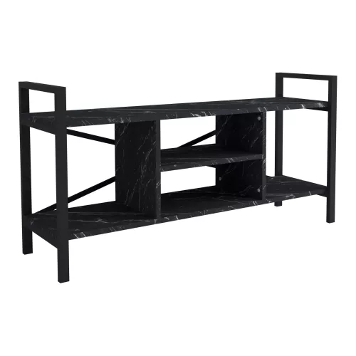 In And OutdoorMatch TV Cabinet Veno - TV Unit - TV Furniture - 61x120x35 cm - Marble Black and Black - Chipboard and Metal - With Shelf