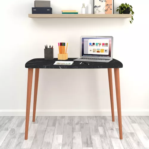 In And OutdoorMatch In And OutdoorMatch Desk Zeno - Laptop Table - 70x90x60 cm - Marble Black and Wood-colored - Chipboard and Beechwood - Stylish Design (69858)