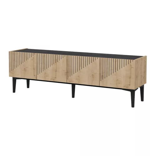 In And OutdoorMatch In And OutdoorMatch TV Unit Berend - TV Cabinet - 45x154x37 cm - Marble Black and Oak colour - Chipboard - Plastic - Decorative Design (69990)
