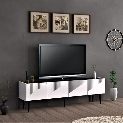 In And OutdoorMatch In And OutdoorMatch TV Unit Etienne - TV Cabinet - 45x154x37 cm - White and Marble Black colour - Chipboard - Plastic - Decorative Design (69991)