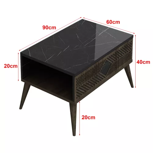 In And OutdoorMatch In And OutdoorMatch Stylish Coffee Table Bezos - 40x90x60cm - Marble Black and Walnut-colored - Modern Design - Chipboard - Metal (70006)