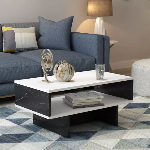 In And OutdoorMatch In And OutdoorMatch Coffee Table Berlo - 36.4x80x45 cm - White and Marble Black - Modern Design - Chipboard  (70008)