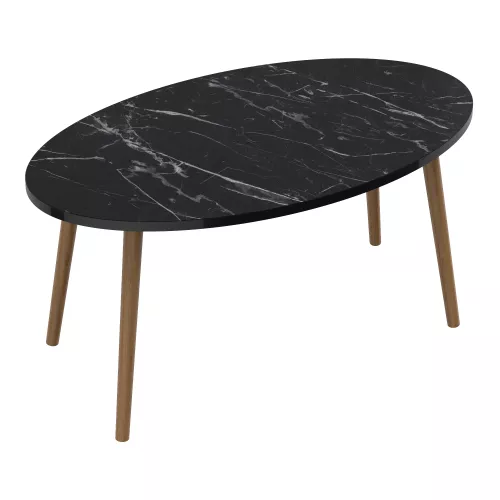 In And OutdoorMatch Stylish Coffee Table Oval Fabia - 41x90x50cm - Marble Black and Wood-colored - Eyecatcher - Decorative Table - Chipboard and Wood
