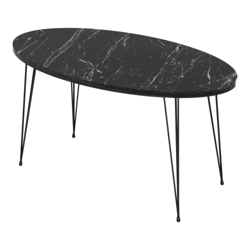 In And OutdoorMatch Coffee Table Oval Peter - 43x90x50 cm - Marble Black and Black - Easy to assemble - Functional - Stylish