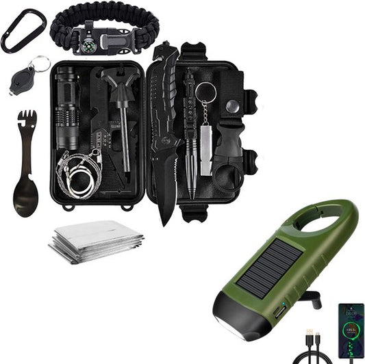 Noodpakket - 15-in-1 Survival Kit - LED Dynamo Zaklamp - USB-LED Zaklamp - Noodsituaties - Rampen