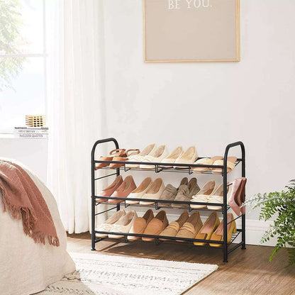 In And OutdoorMatch 3 Tier Schoenenrek Cecelia - Stapelbare Schoenenopberger - 12 paar Schoenen - Staal 68,5x27,5x49,5 cm - Zwart shoe rack