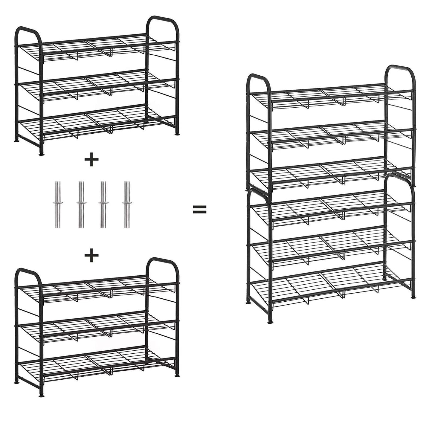 In And OutdoorMatch 3 Tier Schoenenrek Cecelia - Stapelbare Schoenenopberger - 12 paar Schoenen - Staal 68,5x27,5x49,5 cm - Zwart shoe rack