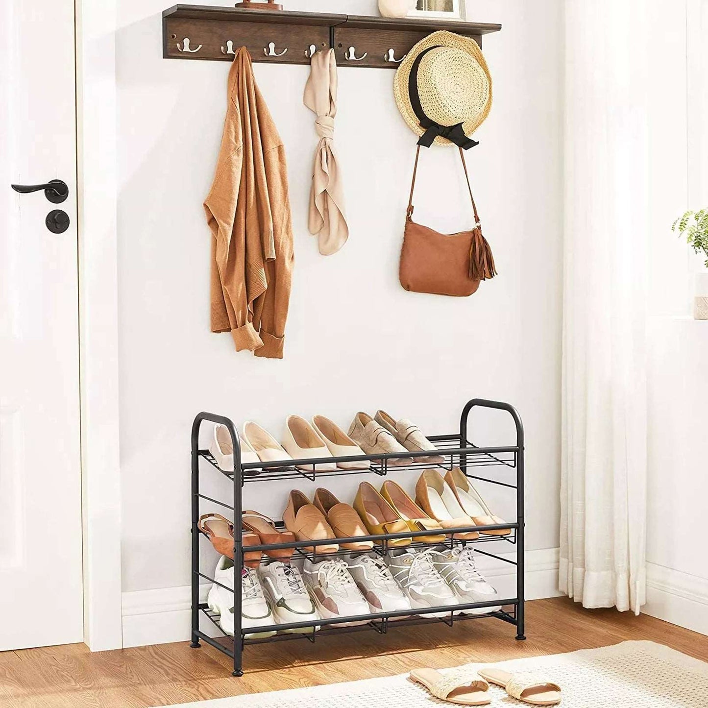 In And OutdoorMatch 3 Tier Schoenenrek Cecelia - Stapelbare Schoenenopberger - 12 paar Schoenen - Staal 68,5x27,5x49,5 cm - Zwart shoe rack