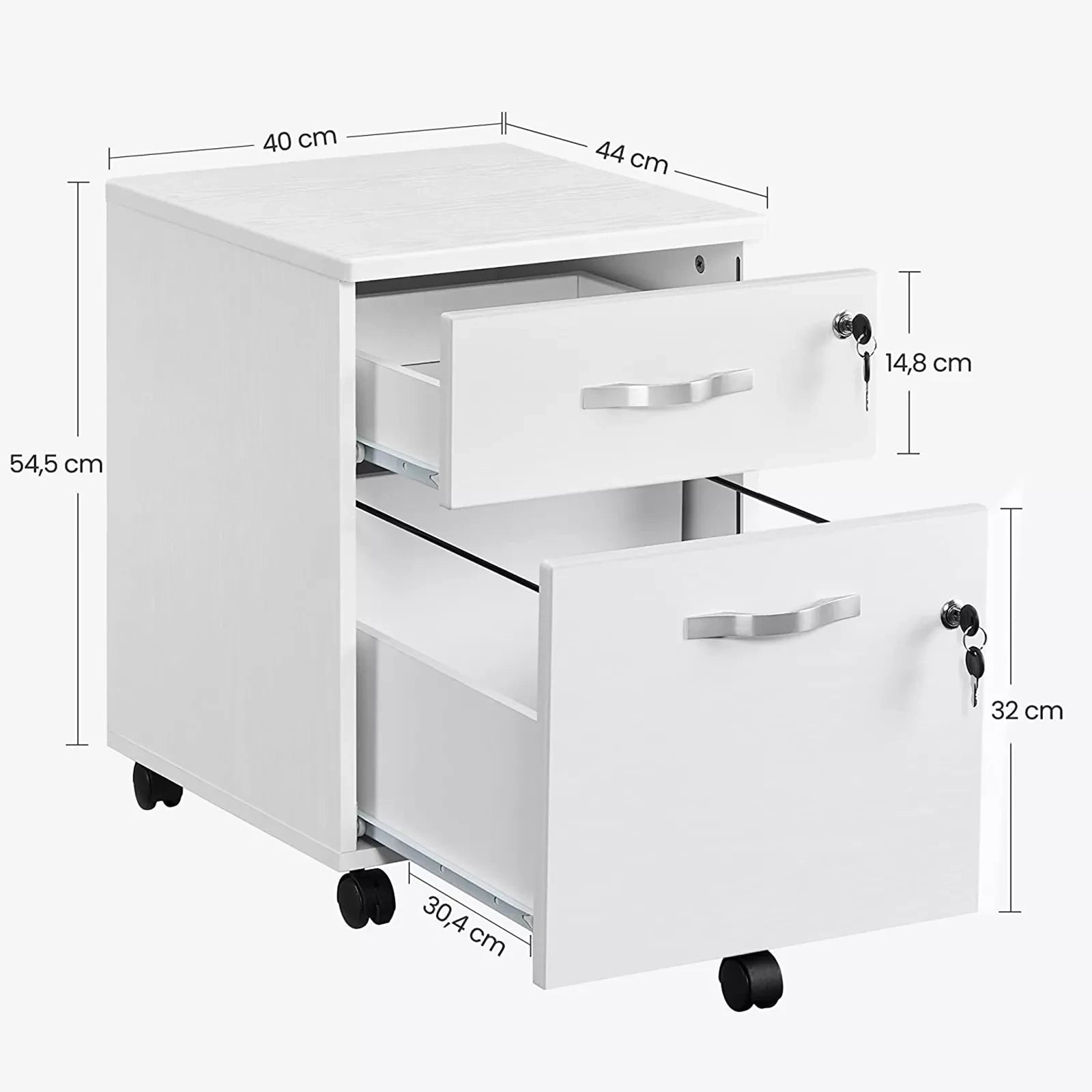 In And OutdoorMatch Archiefkast Joyce - Met slot - Wit - Bureaukast - Archiefkast metaal - Ladeblok bureau - 44x40x54cm Kast