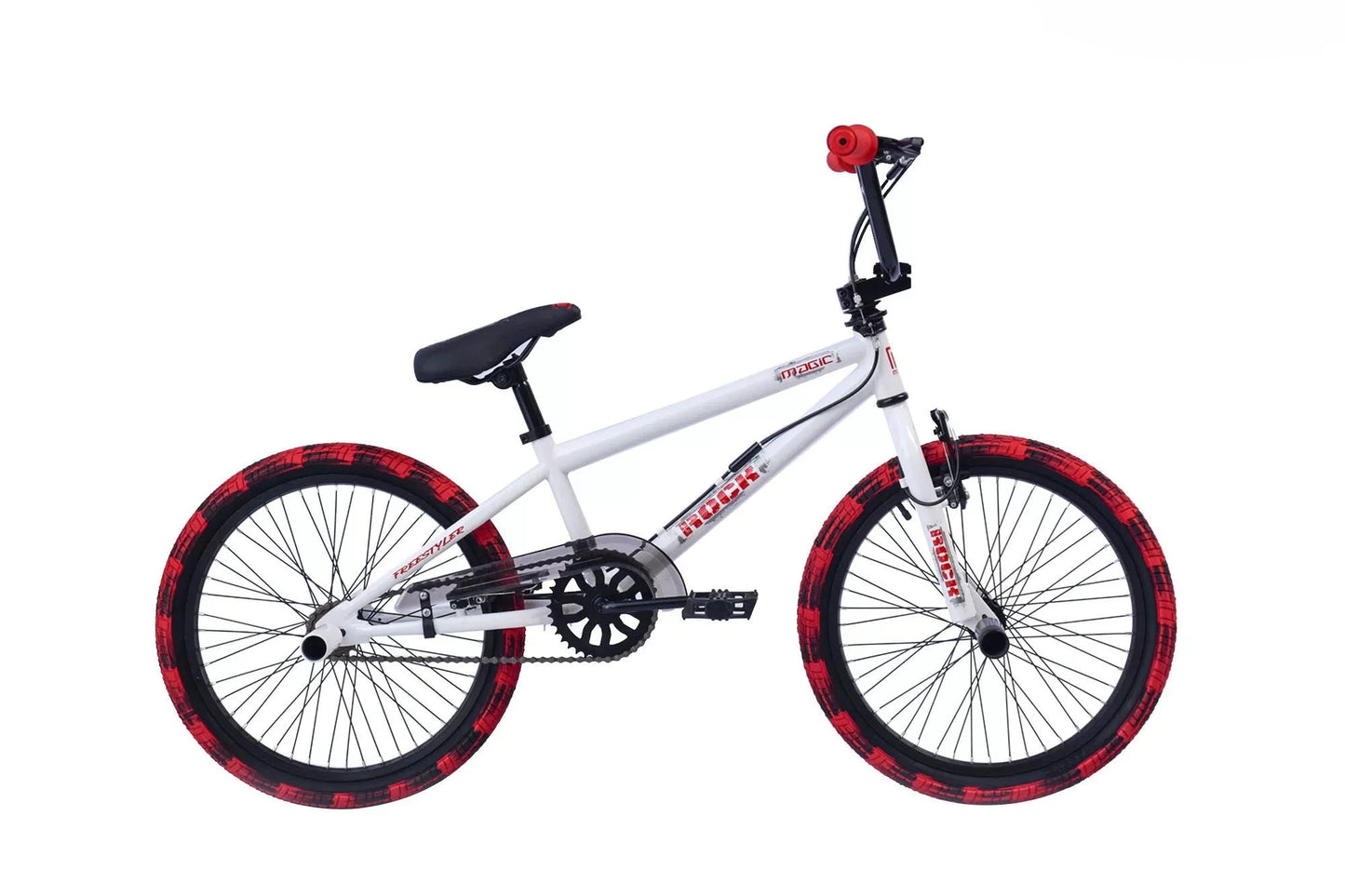 In And OutdoorMatch BMX freestyle Alexandra - 360 graden draaien - 20 inch wielmaat - Fietsen jongens - V brakes en remgrepen - Frame maat 28cm - Wit/rood BMX