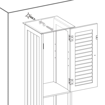 In And OutdoorMatch Badkamerkast Tyrell - Hoge Kast - met 2 Lattendeuren - Opbergkast - met Lade - Uitneembare X-vormige Plank - 32x30x170cm - Scandinavische Stijl - Wit Badkamerkast