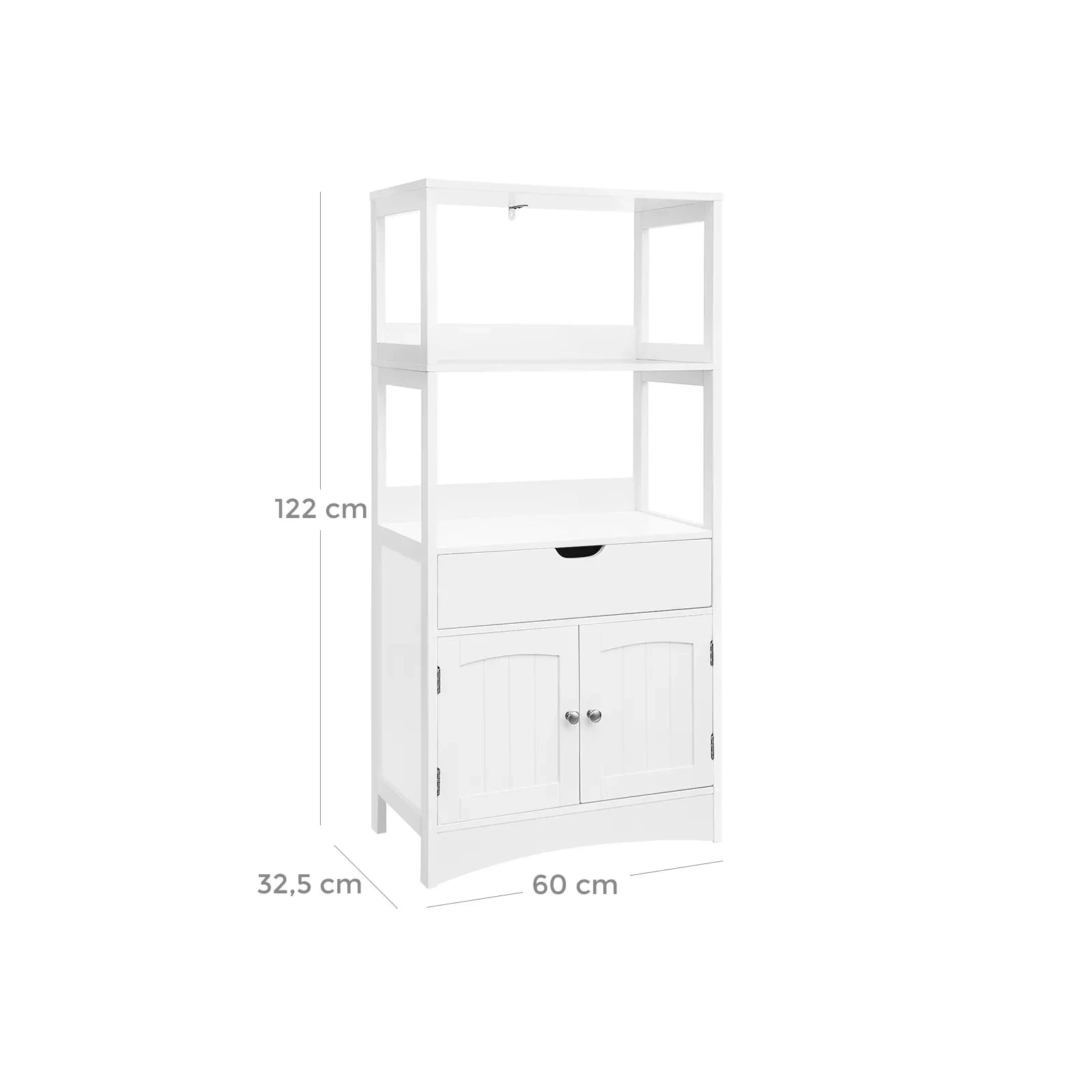 In And OutdoorMatch Badkamermeubel deluxe Stephan - met 2 Open Planken - lade - 2 deuren - MDF - Wit - 60x32,5x122cm Badkamerkast