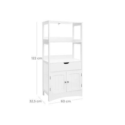 In And OutdoorMatch Badkamermeubel deluxe Stephan - met 2 Open Planken - lade - 2 deuren - MDF - Wit - 60x32,5x122cm Badkamerkast