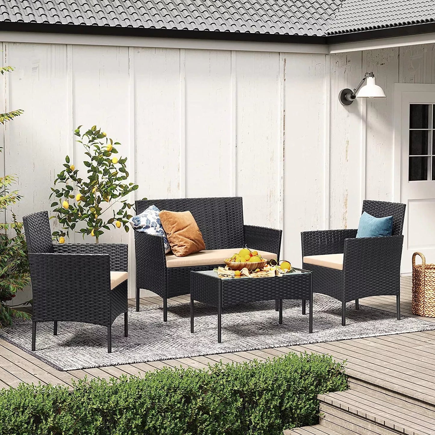 In And OutdoorMatch Balkonmeubel Ephraim - Tuinmeubelset - Gemaakt van PE Polyrattan - Loungeset - Terrasmeubilair - Buiten - Voor Terras - Balkon - Tuin - Bruin/Taupe Garden set