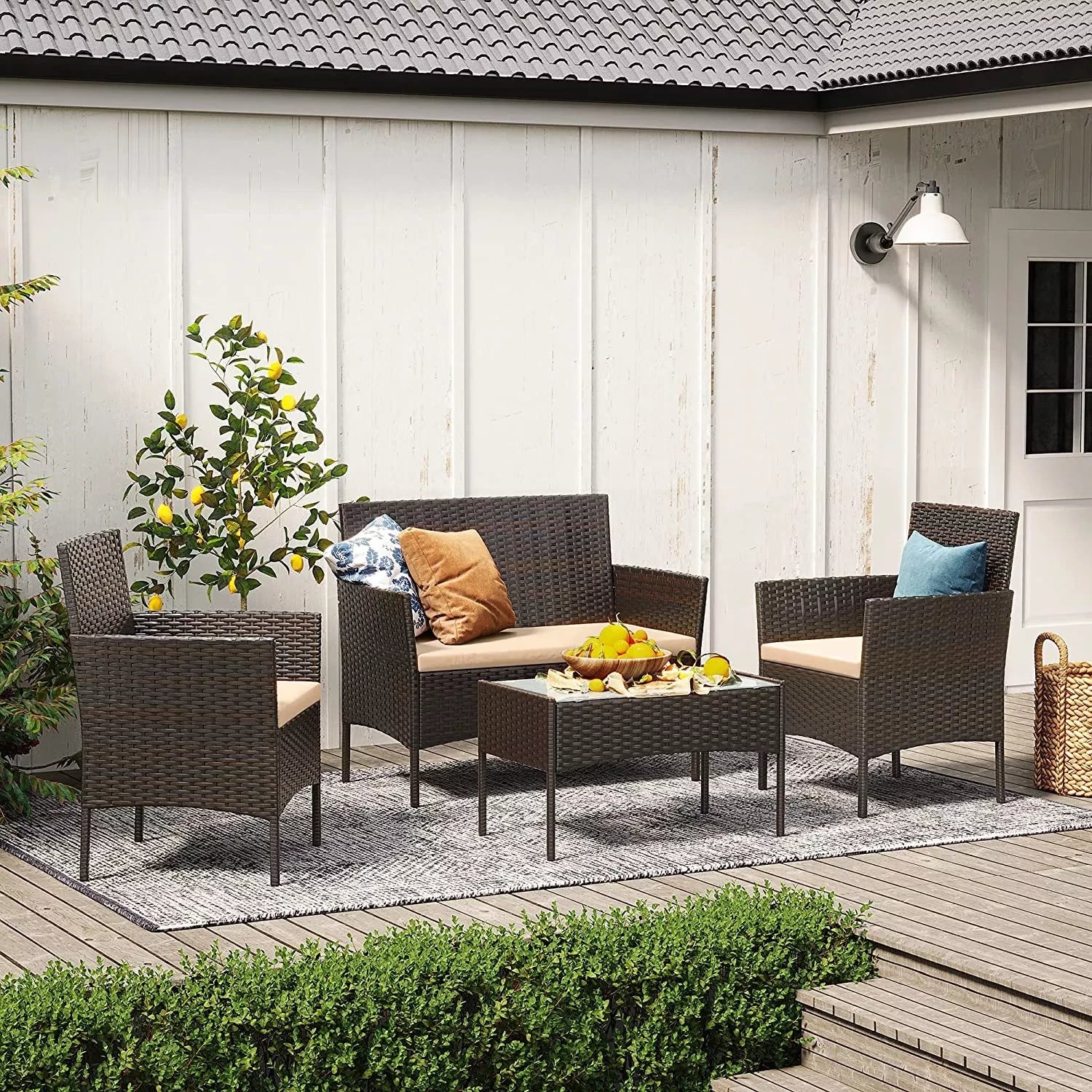 In And OutdoorMatch Balkonmeubel Margaretta - Tuinmeubelset - Gemaakt van PE Polyrattan - Loungeset - Terrasmeubels - Buiten - Voor Terras - Balkon - Tuin - Bruin/Taupe Garden set