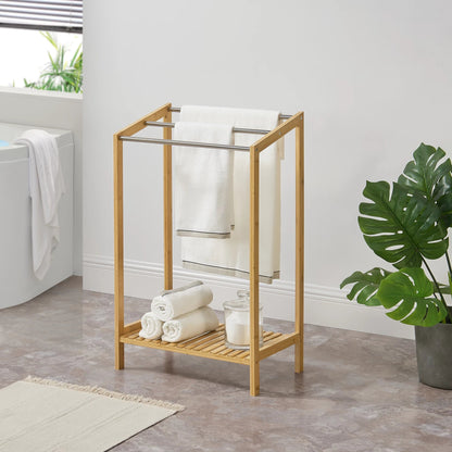 In And OutdoorMatch Bamboe Handdoekenrek Darian - Met Plank - Vrijstaand - 61x31x85 cm - RVS - Minimalistisch Design towel rack