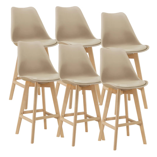 In And OutdoorMatch Barkruk Fermin - Set van 6 - Imitatieleer en Beuken - 105x48x58 cm - Beige - Modern Design Barkrukken / hocker