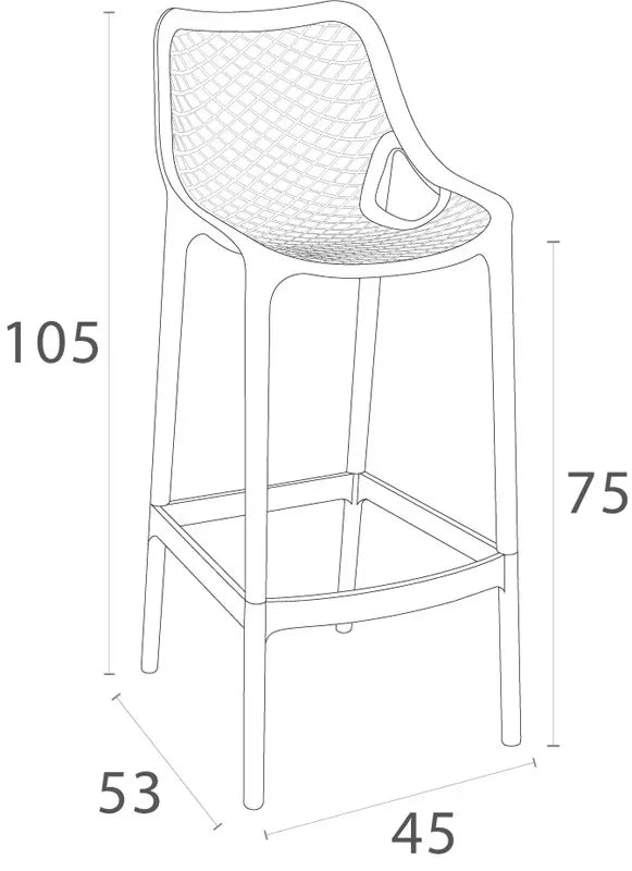 In And OutdoorMatch Barkruk Lisandro - Set van 1 - Ergonomisch - Barkruk keuken of kantine - Donkergrijs - 75cm Barkrukken / hocker