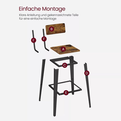 In And OutdoorMatch Barkruk Newton - Met rugleuning - Set van 2 - Ergonomisch - Barstoelen voor keuken of kantine - Vierkant - Zwart - Zithoogte 74cm Barkrukken / hocker