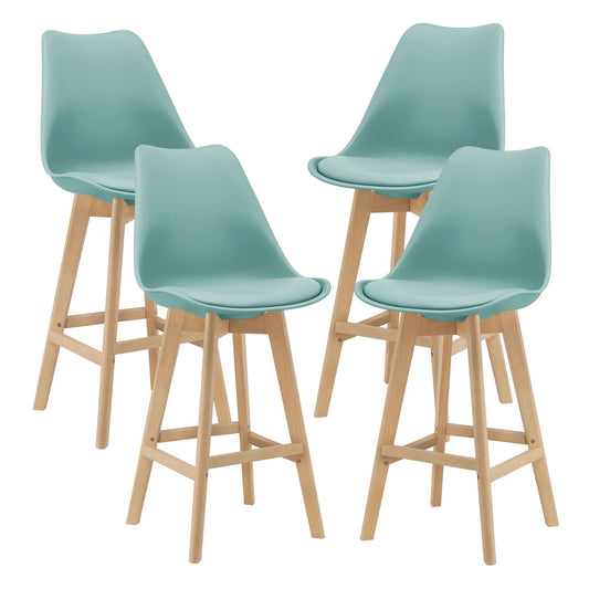 In And OutdoorMatch Barkruk Nora - Set van 4 - Imitatieleer en Beuken - 105x48x58 cm - Mint - Modern Design Barkrukken / hocker