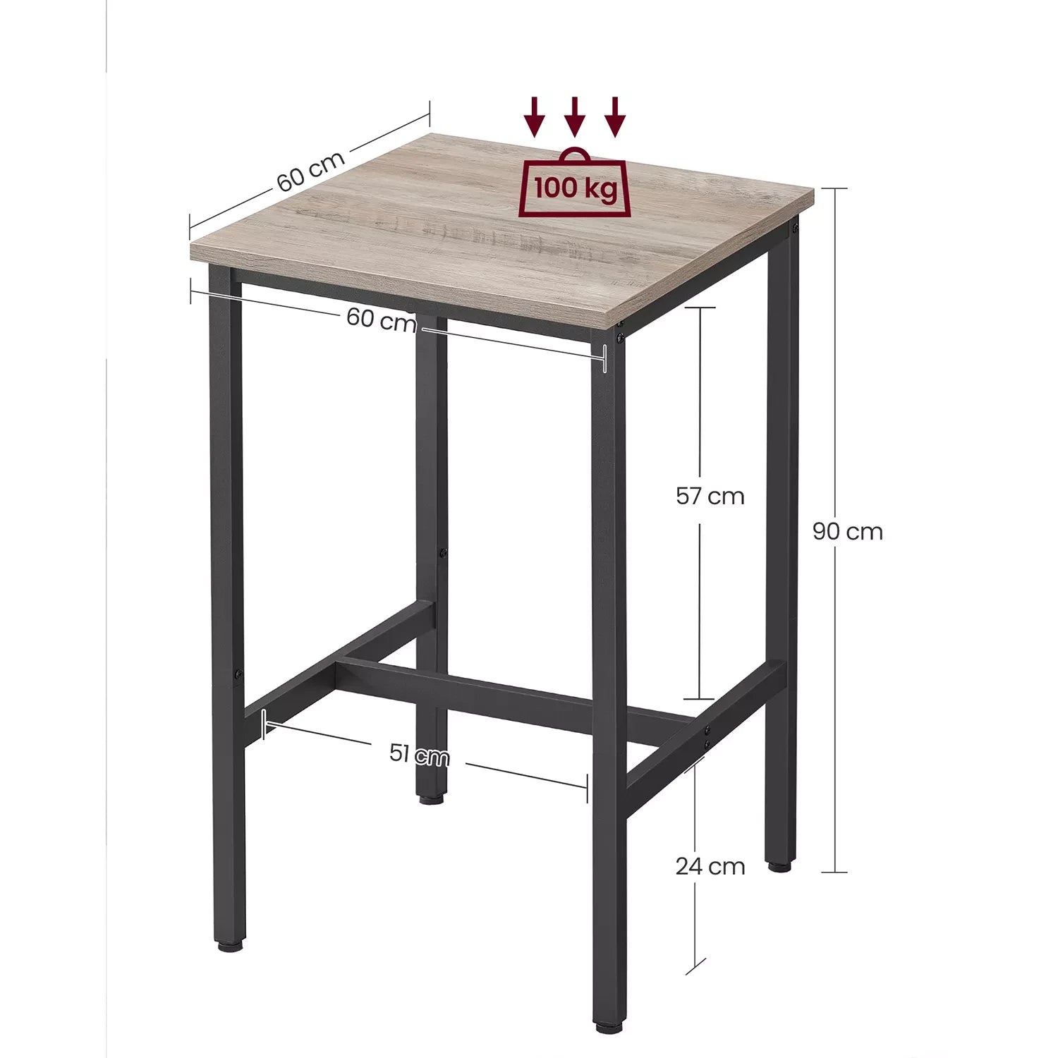 In And OutdoorMatch Bartafel Casimer - Vierkant - Bartafel voor Binnen & Buiten - Hout - Feesttafel - Zwart - 60x60x92cm Bar table