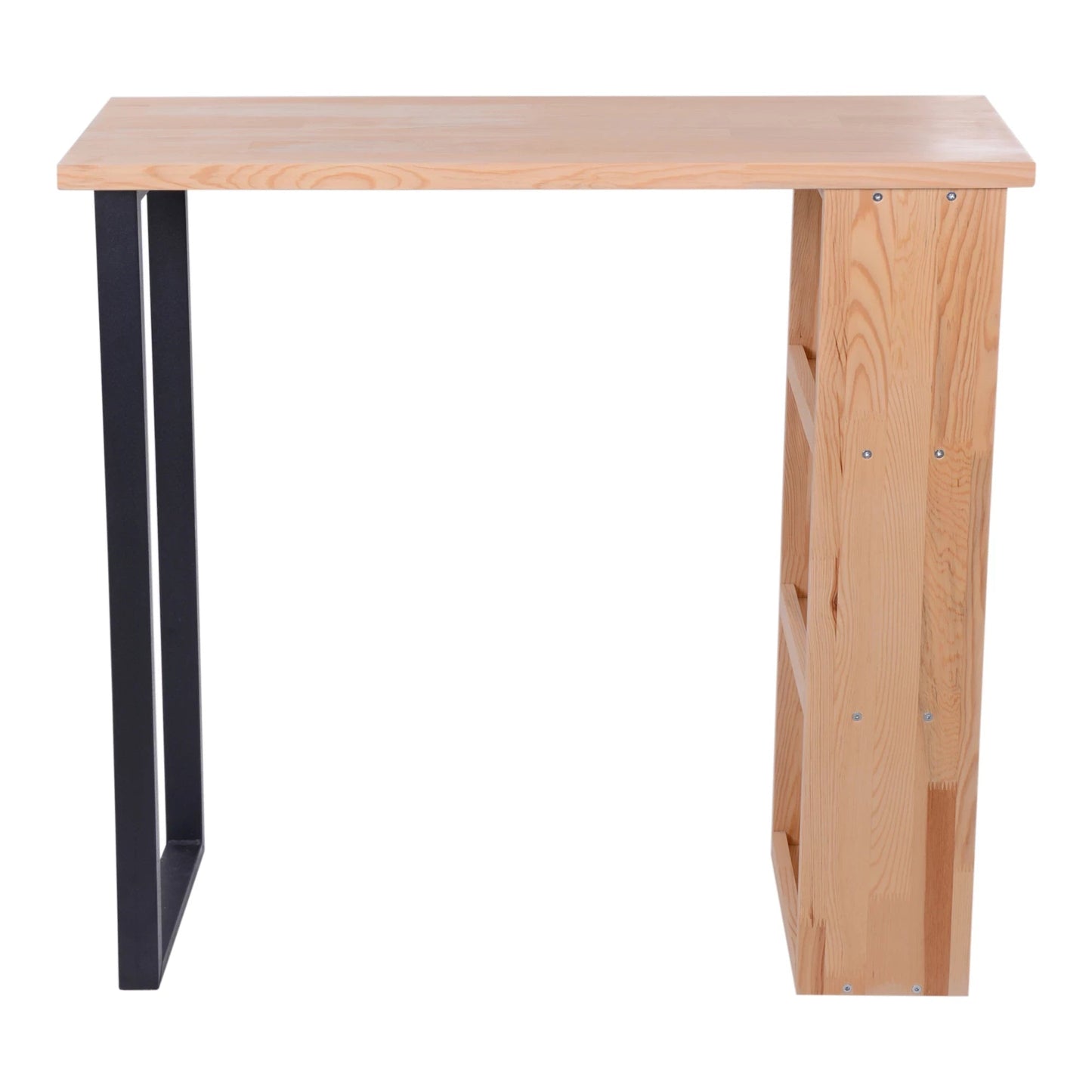 In And OutdoorMatch Bartafel Dante - Met Plank - 89.5x90x29 cm - Houtkleurig en Zwart - Ruimtebesparend - Grenen en Metaal Bar table