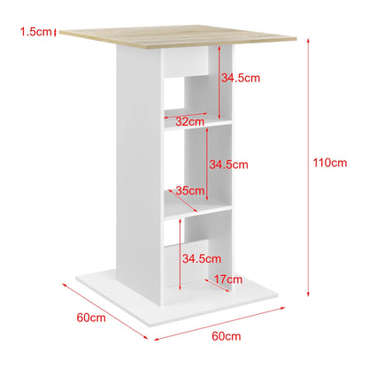 In And OutdoorMatch Bartafel Linda - Met 3 Planken - 70x70x110 cm - Wit en Eikenkleurig - Spaanplaat - Modern Design Bar table