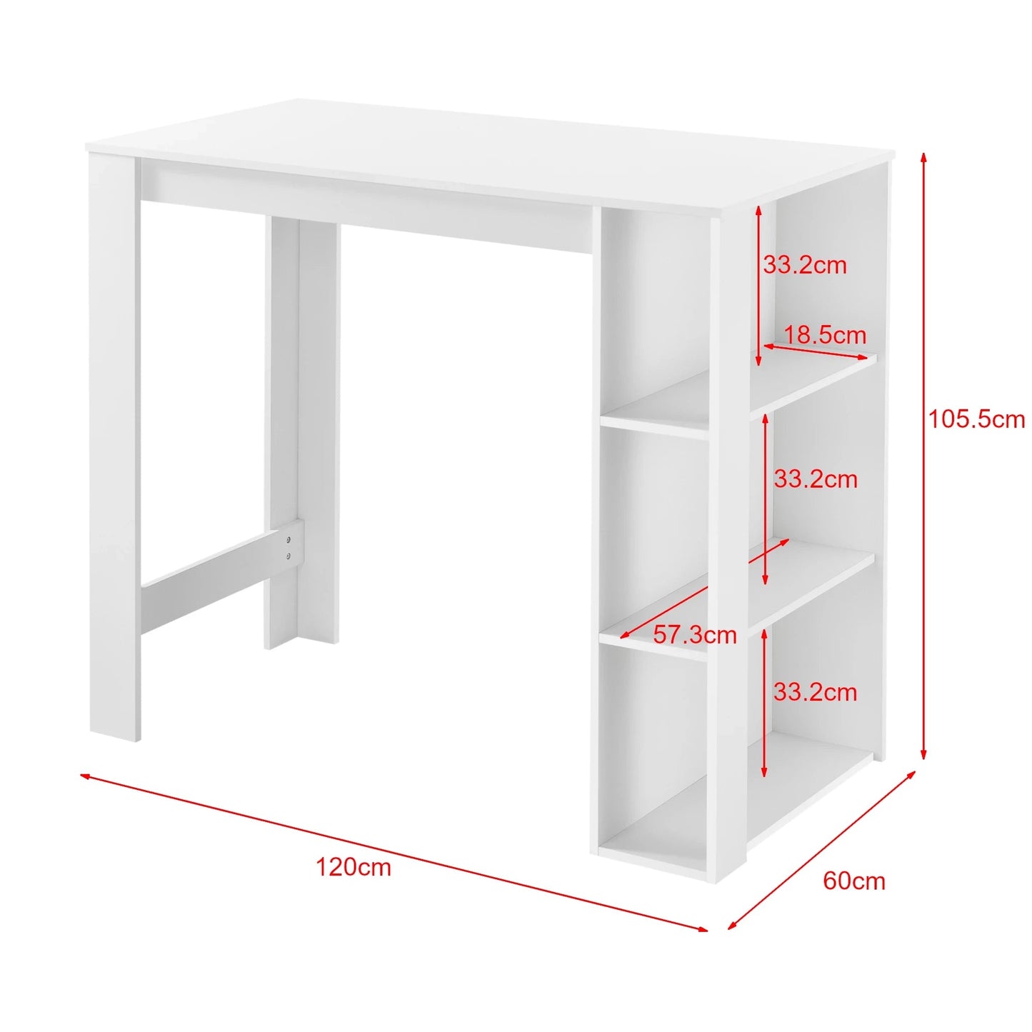 In And OutdoorMatch Bartafel Marge - Met 3 Planken - 120x60x1055 cm - Wit - Spaanplaat - Modern Design Bar table