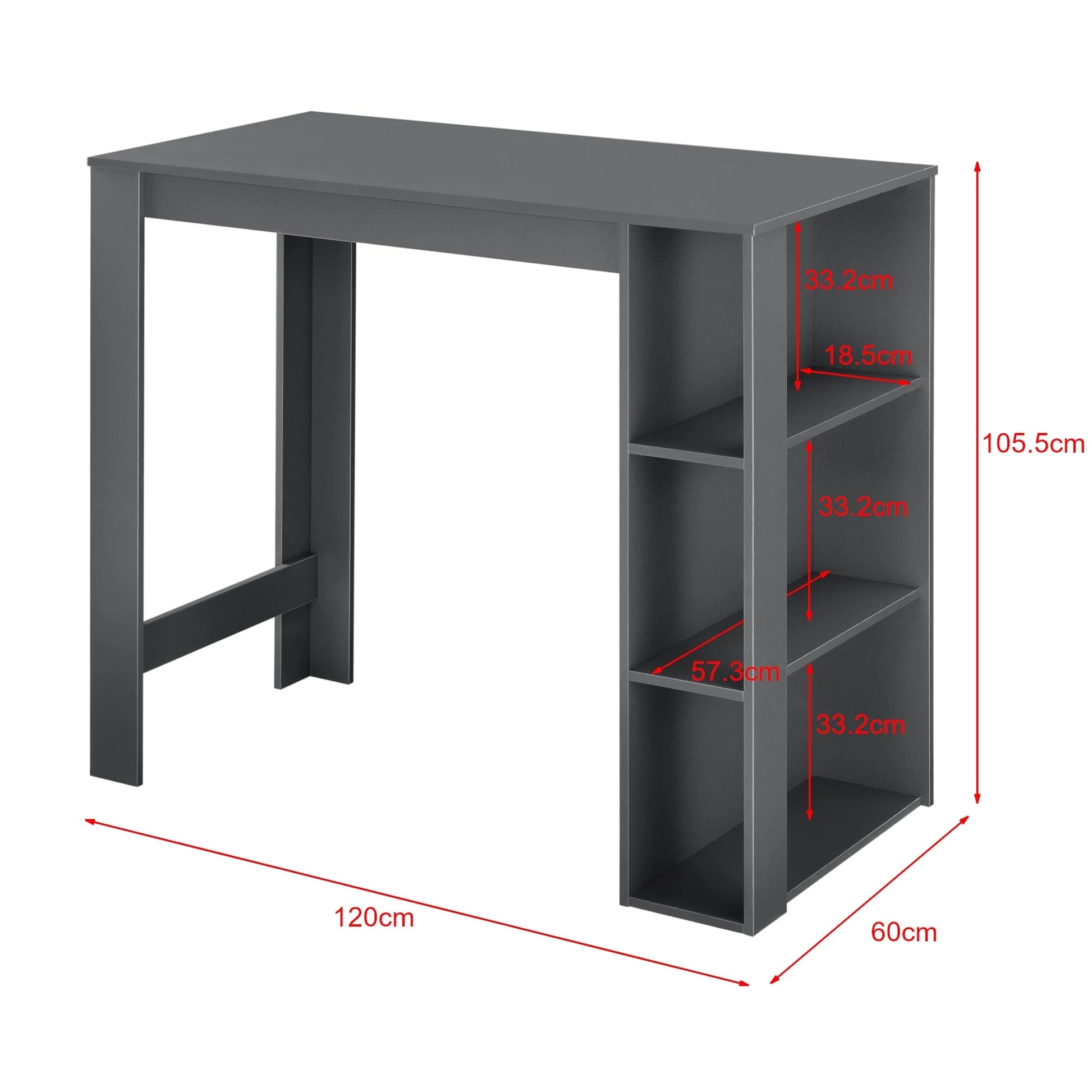 In And OutdoorMatch Bartafel Marvin - Met 3 Planken - 120x60x105,5 cm - Donkergrijs - Modern Design Bar table