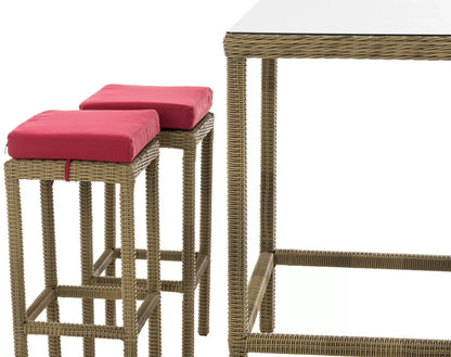 In And OutdoorMatch Bartafel met stoelen Orie - Rood/Creme - Tuinbar Rotan - Set van 4 Orie - Binnen en buiten - Weerbestendig - Tuinmeubelen - 4 personen Bar table