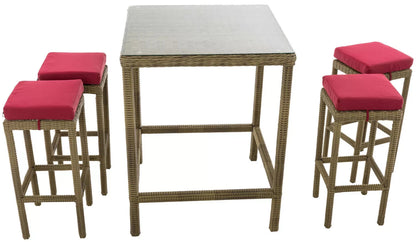 In And OutdoorMatch Bartafel met stoelen Orie - Rood/Creme - Tuinbar Rotan - Set van 4 Orie - Binnen en buiten - Weerbestendig - Tuinmeubelen - 4 personen Bar table